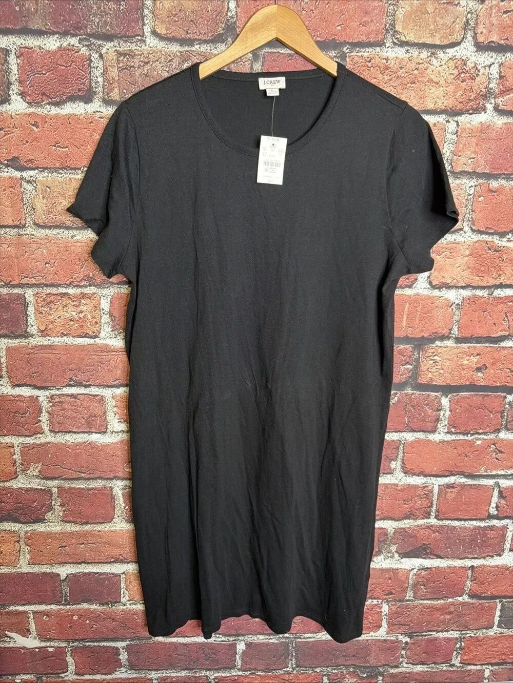 J Crew Large T Shirt Dress Black Solid Short Sleeve 100% Cotton Basic AO421 NWT